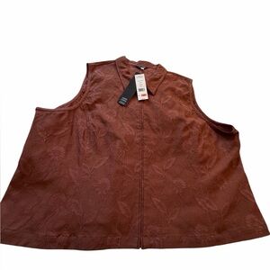 Attitude Plus Size Women’s Rust Zip up Vest-Embossed Pattern-Floral-Size 3X NWT
